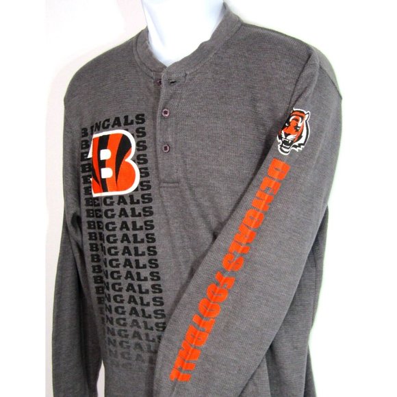 NFL Football Cincinnati Bengals Long Sleeve Gray Thermal Henley Shirt Size XL - Picture 1 of 7